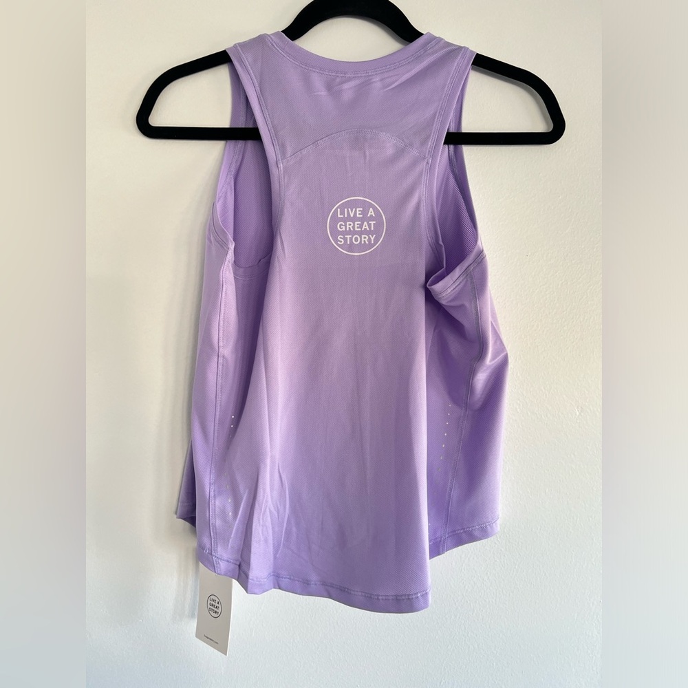NWT Size Small Live A Great Story On the Move Racerback Tank in Lilac Eggplant